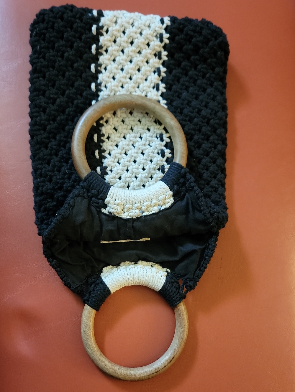 Laude The Label Gabby Mini Macramé Bag Black White Wood Handle EUC - Picture 4 of 4